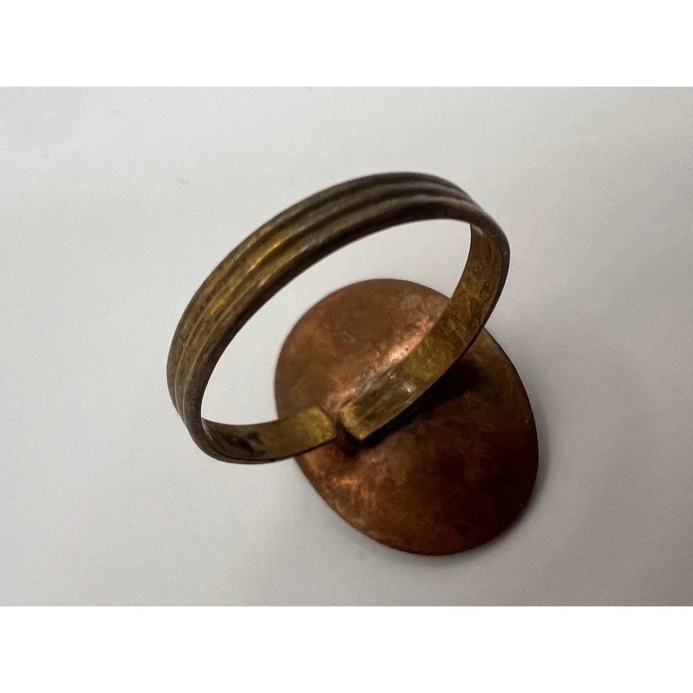 Copper Brass Ring‎ Signet Style Rustic Boho Medieval Adjustable Artisan Earthy